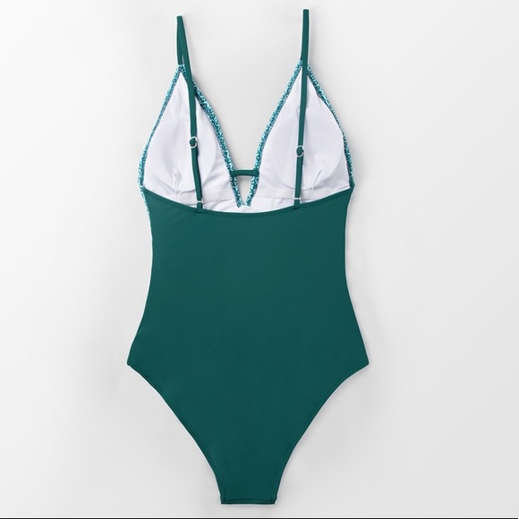 CLEARANCE Green Plunge Printed One Piece Swimsuit - Picture 3 of 5
